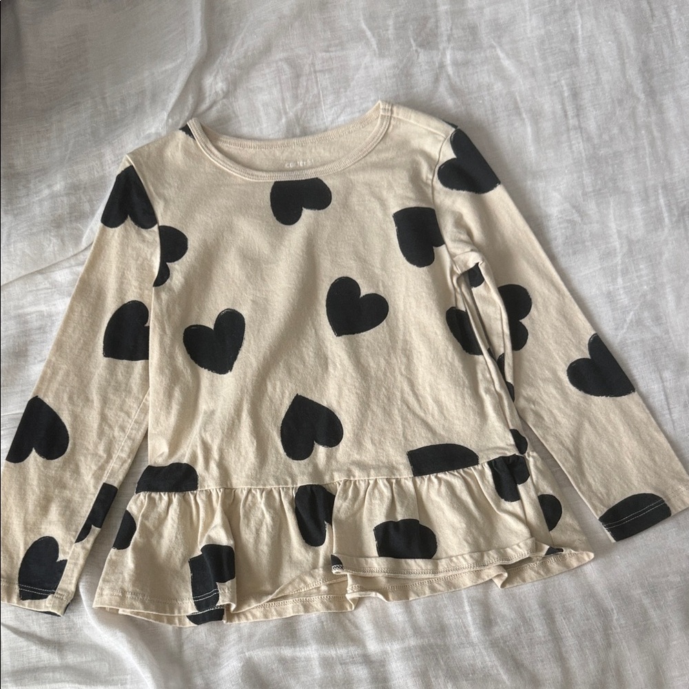 Carter's Cream Long-Sleeve Top with Black Heart Print